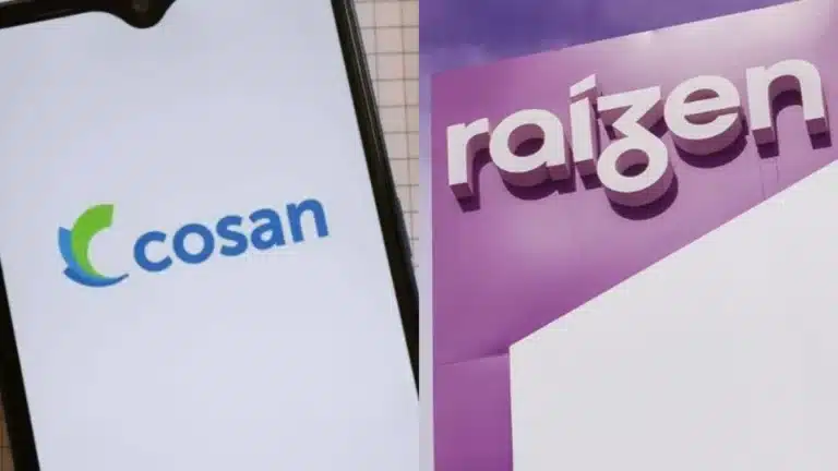 Logotipos da Cosan e da Raízen em imagem institucional do setor de energia