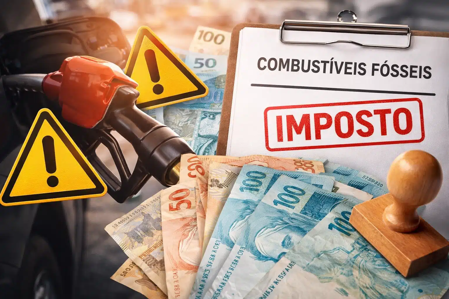 Imagem ilustra imposto seletivo sobre combustíveis fósseis no Brasil