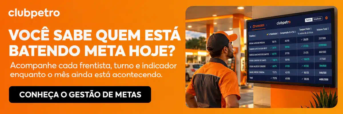 Você sabe quem está batendo meta hoje? Acompanhe cada frentista, turno e indicador enquanto o mês ainda está acontecendo. Conheça o Gestão de Metas.